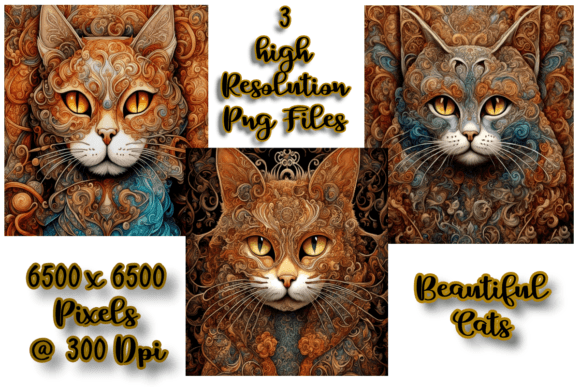 Download Ethereal Cats in Earthy Tones Set of 3 - Earthy tones Collection