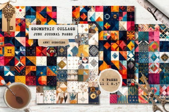 Download Geometric Print Junk Journal Pages - Geometric print Collection