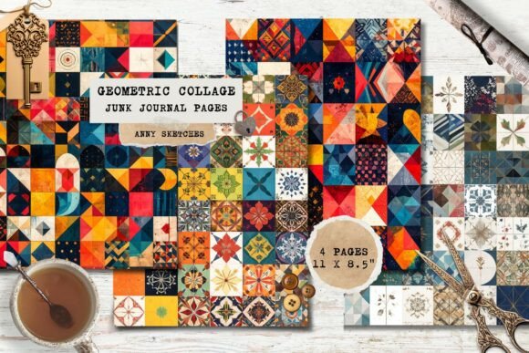 Download Geometric Print Junk Journal Pages - Geometric print Collection