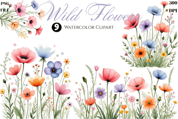 Download Watercolor Wild Flowers Cliparts Bundle - Watercolor wild flowers Collection