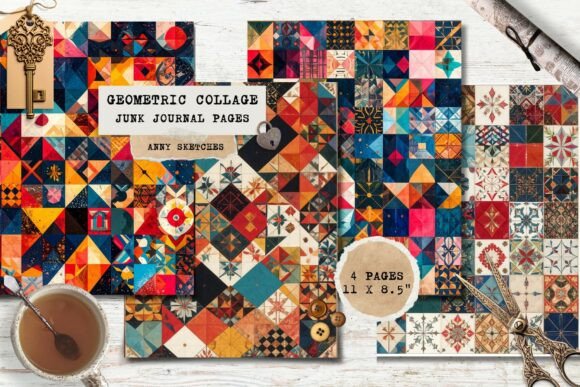 Download Geometric Print Junk Journal Pages - Geometric print Collection