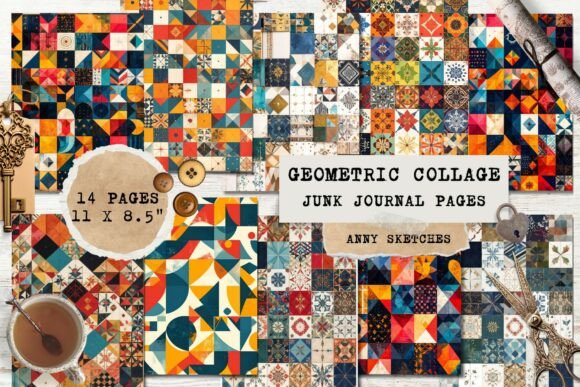 Download Geometric Print Junk Journal Kit Bundle - Geometric print Collection
